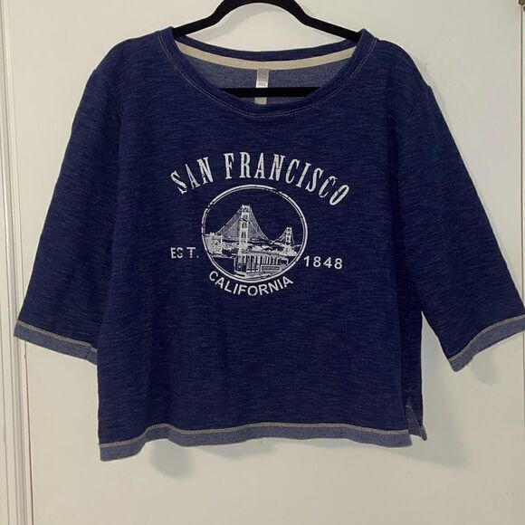 TEEMAX navy French terry “San Francisco” cropped top size Large - Picture 1 of 9